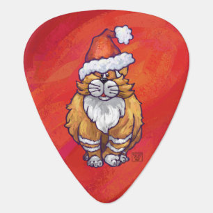 Ginger Cat Christmas On Red Guitar Pick