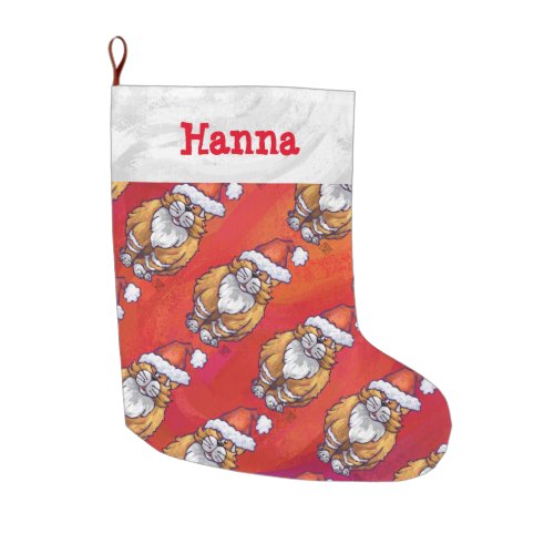 Ginger Cat Christmas On Red Large Christmas Stocking