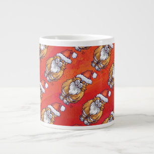 Ginger Cat Christmas On Red Large Coffee Mug