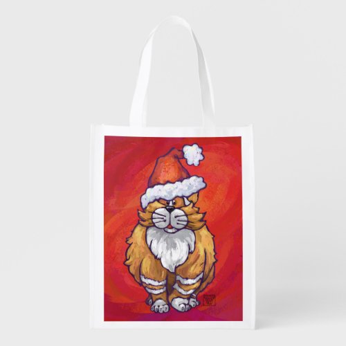 Ginger Cat Christmas On Red Reusable Grocery Bag
