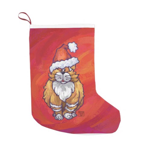 Ginger Cat Christmas On Red Small Christmas Stocking