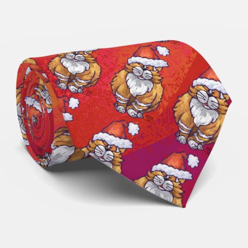 Ginger Cat Christmas On Red Tie
