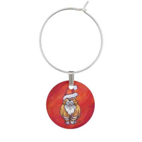 Ginger Cat Christmas On Red Wine Charm