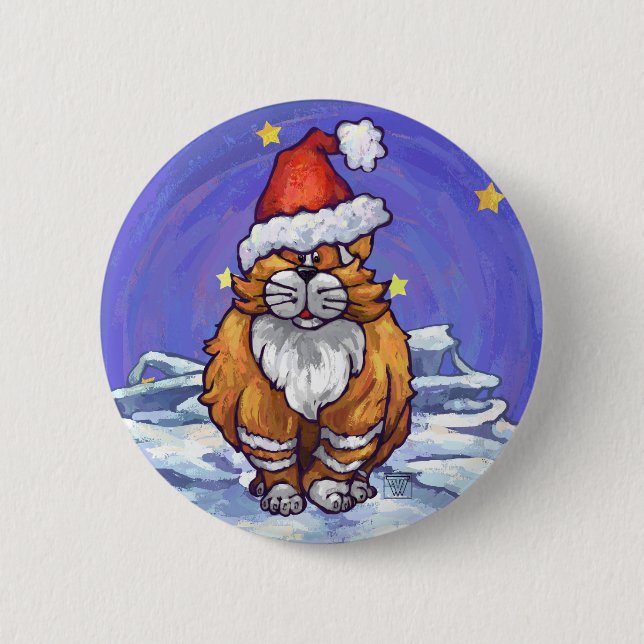 Ginger Cat Christmas Pinback Button (Front)
