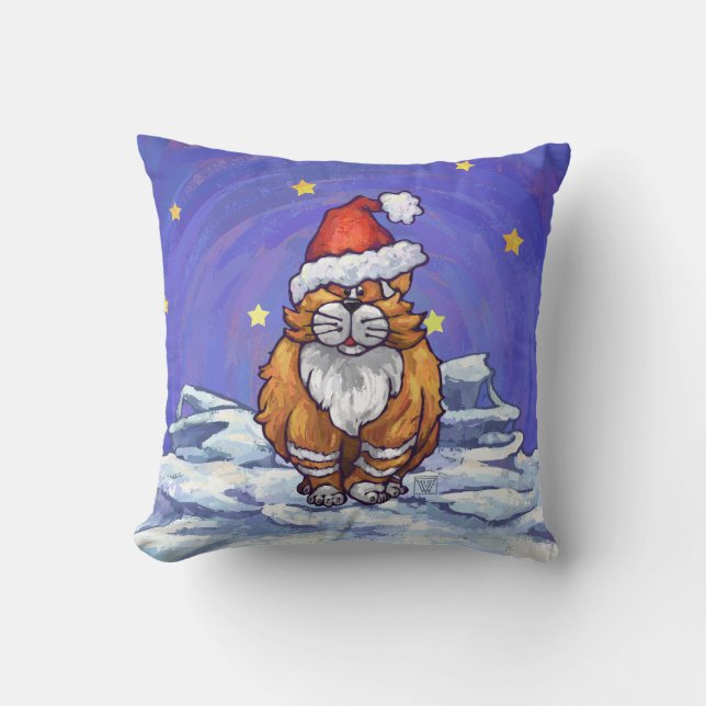 Ginger Cat Christmas Throw Pillow (Front)