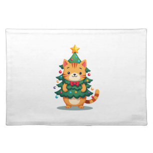 Ginger Cat Christmas Tree Cute Xmas 2 Cloth Placemat