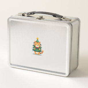 Ginger Cat Christmas Tree Cute Xmas 2 Metal Lunch Box