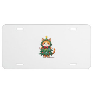 Ginger Cat Christmas Tree Cute Xmas 3 License Plate