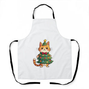 Ginger Cat Christmas Tree Cute Xmas 4 Apron