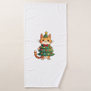 Ginger Cat Christmas Tree Cute Xmas 4 Bath Towel