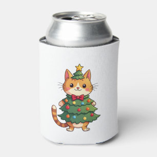 Ginger Cat Christmas Tree Cute Xmas 4 Can Cooler