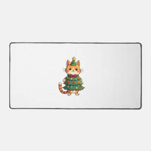 Ginger Cat Christmas Tree Cute Xmas 4 Desk Mat
