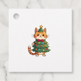 Ginger Cat Christmas Tree Cute Xmas 4 Favor Tags