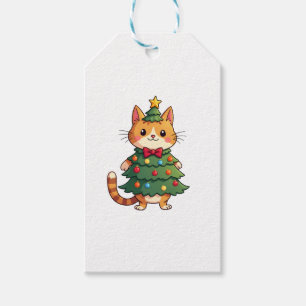 Ginger Cat Christmas Tree Cute Xmas 4 Gift Tags