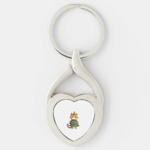 Ginger Cat Christmas Tree Cute Xmas 4 Keychain