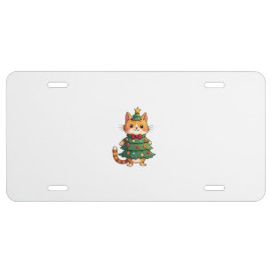 Ginger Cat Christmas Tree Cute Xmas 4 License Plate