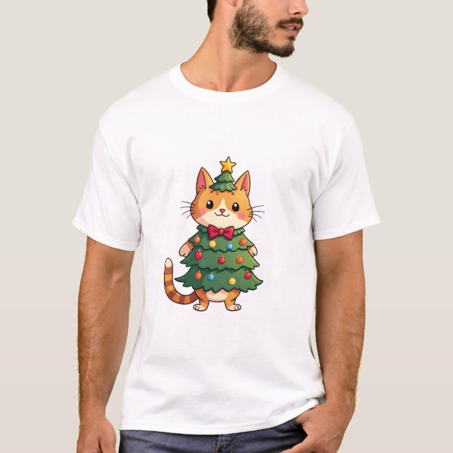 Ginger Cat Christmas Tree Cute Xmas 4 T-Shirt (Front)