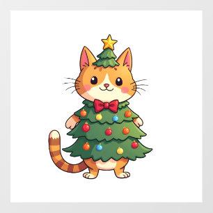 Ginger Cat Christmas Tree Cute Xmas 4 Wall Decal