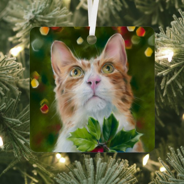 Ginger Cat Christmas Wonder Metal Ornament (Insitu)