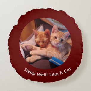 Ginger Cat , Customize Photo Text Round Pillow