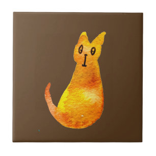 Ginger cat cute watercolor illustration art ceramic tile