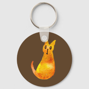 Ginger cat cute watercolor illustration art keychain