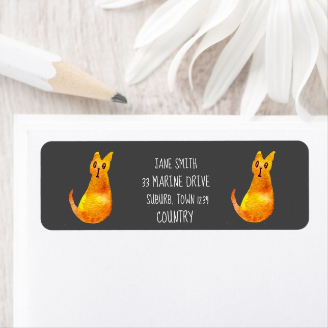 Ginger cat cute watercolor illustration art label (Insitu)