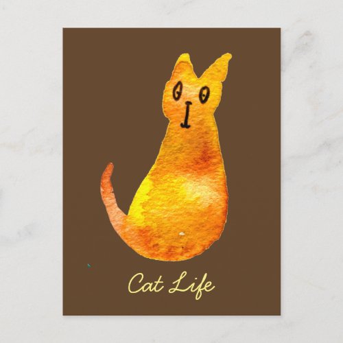 Ginger cat cute watercolor illustration art postcard