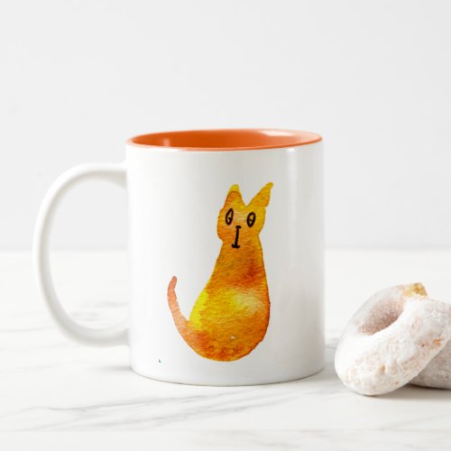 Ginger cat cute watercolor illustration art Two_Tone coffee mug