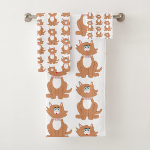 Ginger Cat Design Bath Towel Set