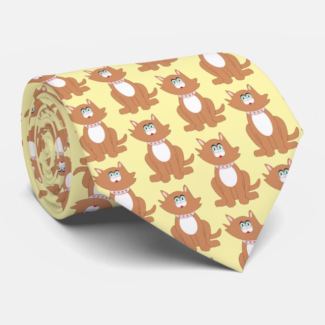 Ginger Cat Design Neck Tie (Rolled)