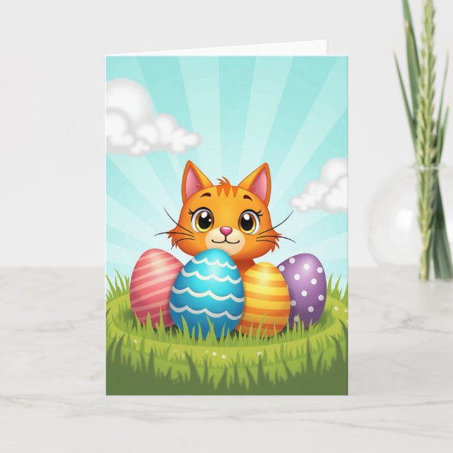 Ginger Cat Easter Eggs Card (Front)