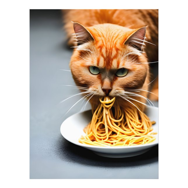 Ginger Cat Eating Spaghetti  Photo Print (Front)