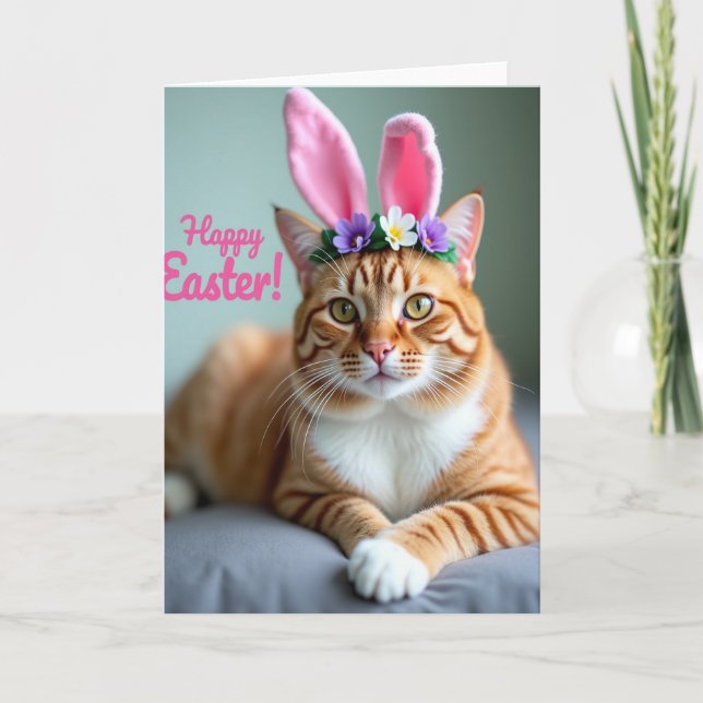 Ginger Cat Floral Crown Card (Front)