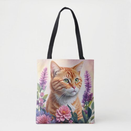 Ginger Cat Floral Multicolor Art Tote Bag