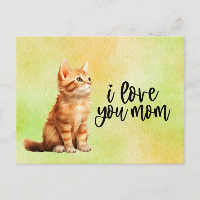 Ginger Cat I love you Mom  Postcard (Front)