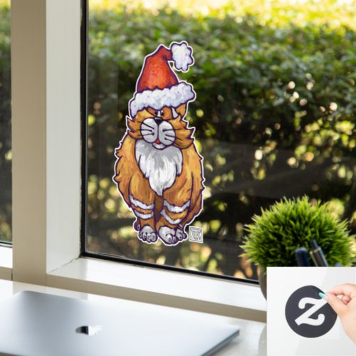Ginger Cat in a Santa Hat Christmas Window Cling