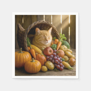 Ginger Cat In a Thanksgiving Cornucopia Napkins