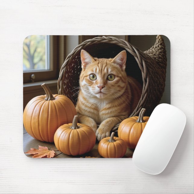 Ginger Cat In a Wicker Cornucopia  Mouse Pad (With Mouse)
