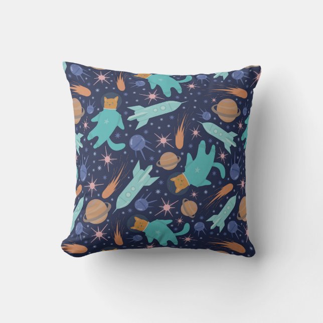 Ginger cat in space galaxy adventure throw pillow (Front)