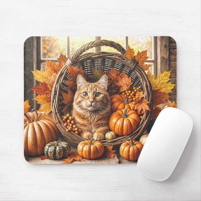 Ginger Cat in Thanksgiving Cornucopia Mouse Pad (With Mouse)