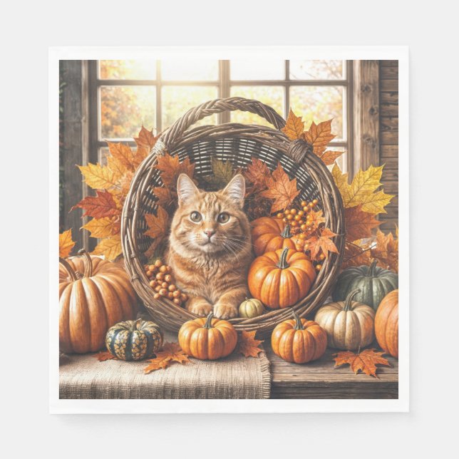 Ginger Cat in Thanksgiving Cornucopia Napkins (Front)