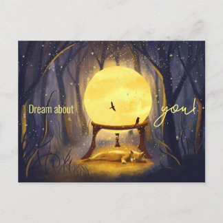 Ginger cat in the enchanted forest customisable postcard