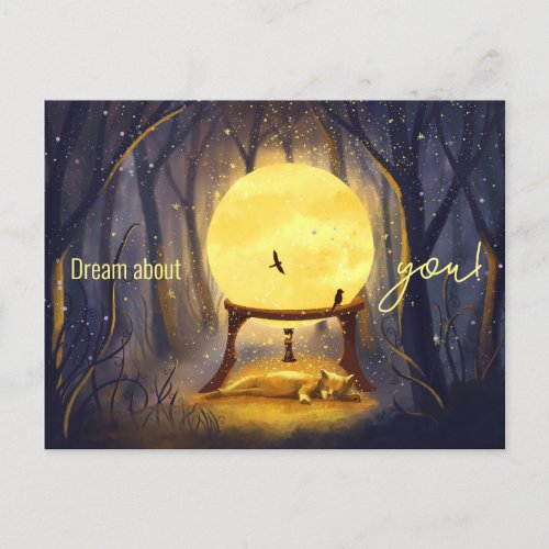Ginger cat in the enchanted forest customisable  postcard