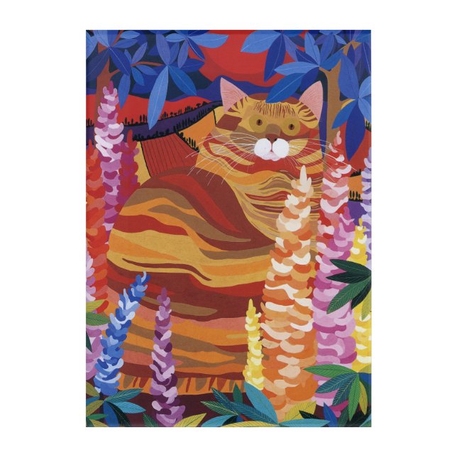 Ginger Cat in the Garden Acrylic Print (Front)