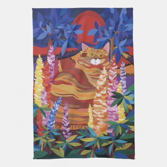 Ginger Cat in the Garden Kitchen Towel (Vertical)