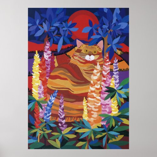 Ginger Cat in the Garden Poster