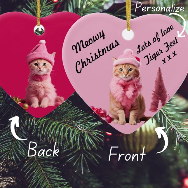 Ginger Cat Lover at Pink Christmas Sweet Heart Ceramic Ornament (Creator Uploaded)
