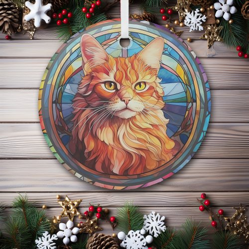 Ginger Cat Mosaic Stained Glass Ornament