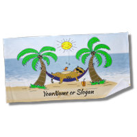 Ginger Cat on Hammock with Palm Trees Sand & Ocean